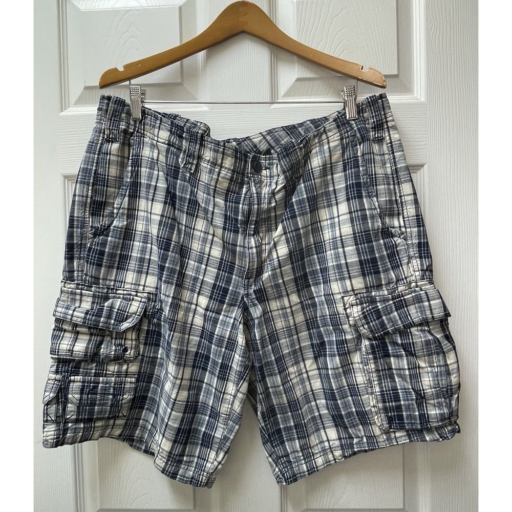 Eddie Bauer‎ 10" Men's 40 Blue Plaid Casual Shorts 100% Cotton